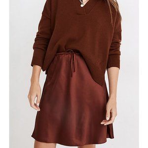 NWT Madewell Drawstring Mini Slip Skirt in Rusted Burgundy, Size 2